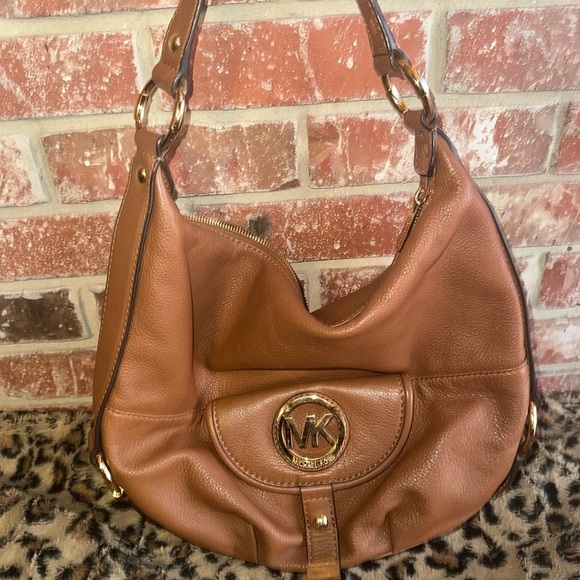 Michael Kors Fulton Camel Brown Leather Satchel Shoulder Bag Handbag - Picture 1 of 7